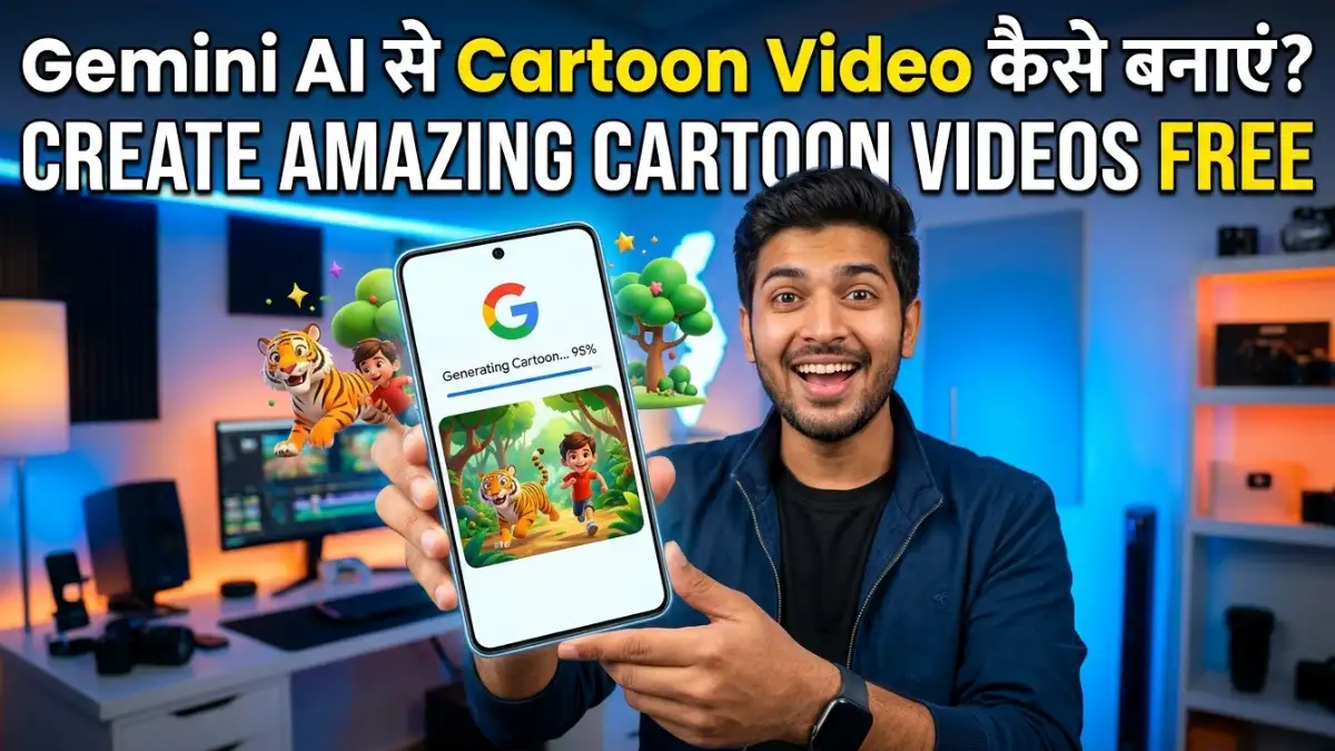 Gemini AI Se Cartoon Video Kaise Banaye featured image showing cartoon video creation on smartphone