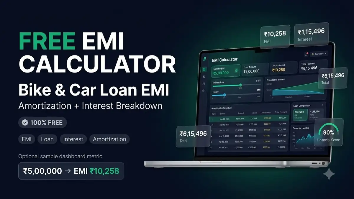Bike और Car Loan के लिए Free EMI Calculator और Amortization Schedule