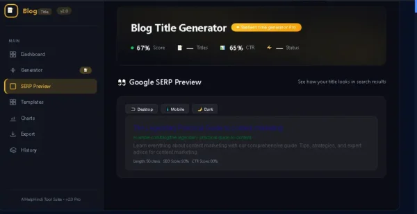 Blog Title Generator में Google SERP Preview से blog title का search result preview