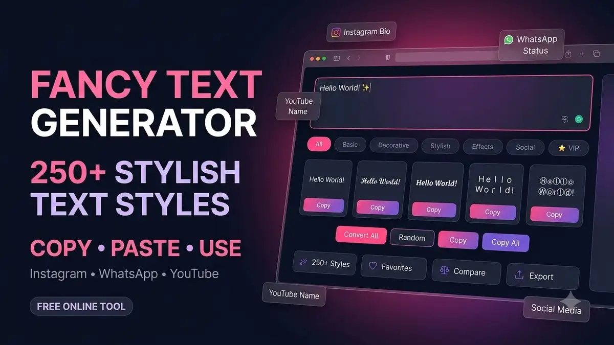 Fancy Text Generator में 250 plus stylish text styles और copy paste options