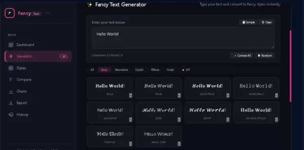 Fancy Text Generator में Bold Italic Script और Monospace fancy text styles
