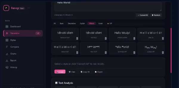 Fancy Text Generator में Mirror Reverse Upside Down Spaced और Tiny text effects