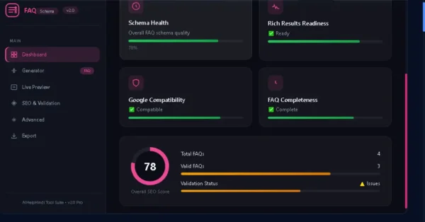 FAQ Schema Generator का Schema Health और SEO Score Dashboard