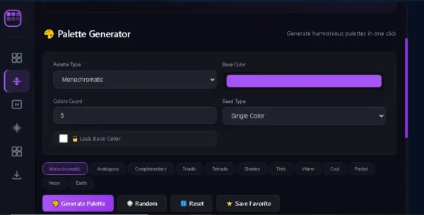 Free Color Palette Generator Online में custom color palette generate करने का interface