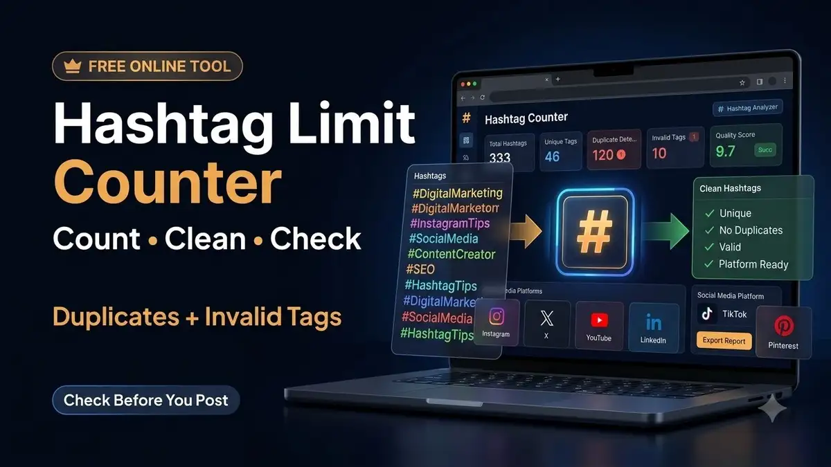 Free Online Hashtag Limit Counter Tool से hashtags count और duplicate check
