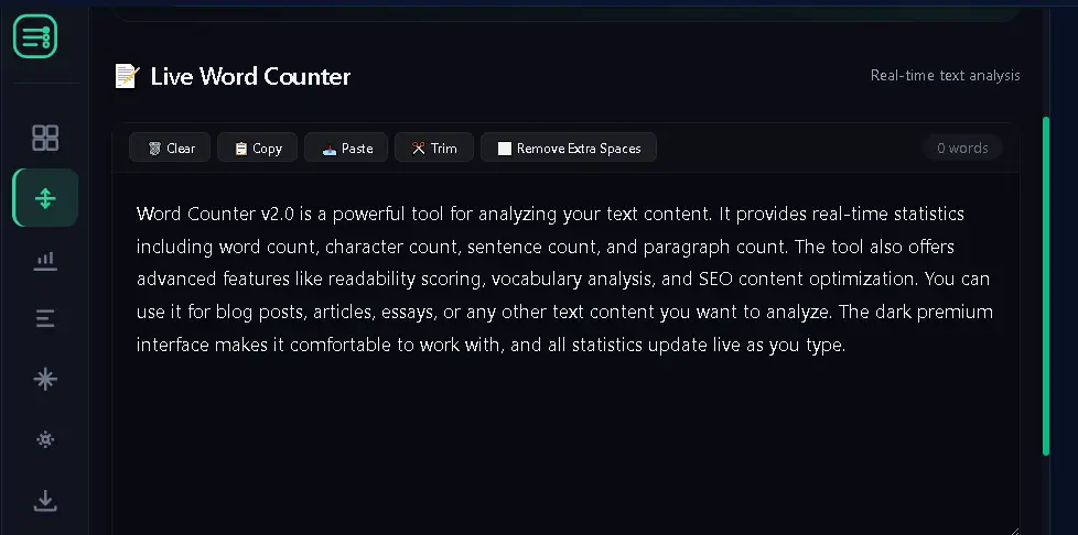 Free Online Word Counter में Live Word Count और Text Analysis