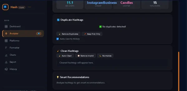 Hashtag Counter में duplicate detection और clean hashtags options