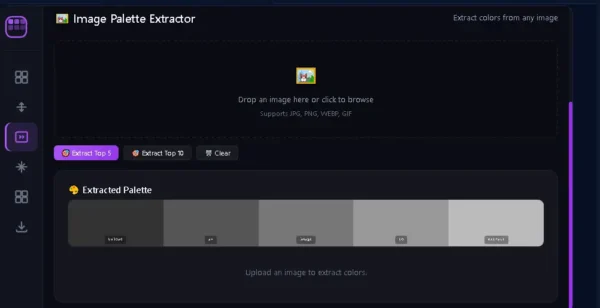 Image Palette Extractor से image के colors extract करने का online tool interface