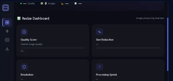 Image Resizer Tool का Quality Score और Resize Dashboard