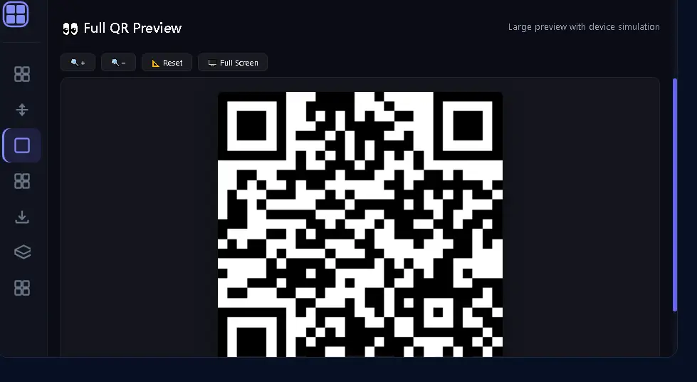 QR Code Generator का full screen preview और zoom controls