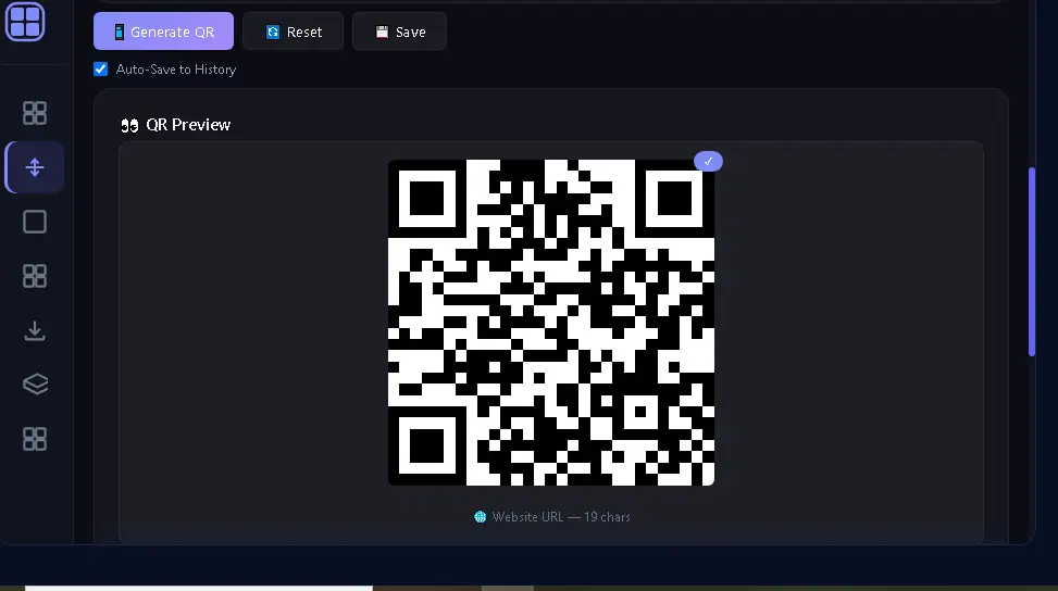 QR Code Generator में generated QR Code का live preview