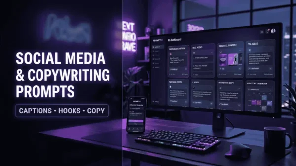Social Media और Copywriting Prompts से captions, hooks और marketing copy