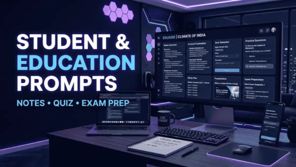 Student और Education Prompts से notes, quizzes और exam preparation
