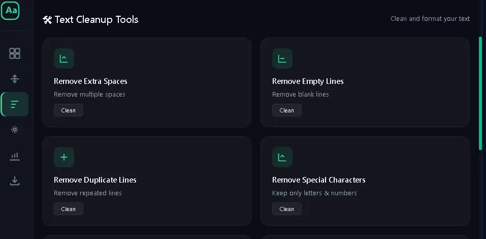 Text Case Converter के Text Cleanup Tools में spaces और duplicate lines हटाने के options