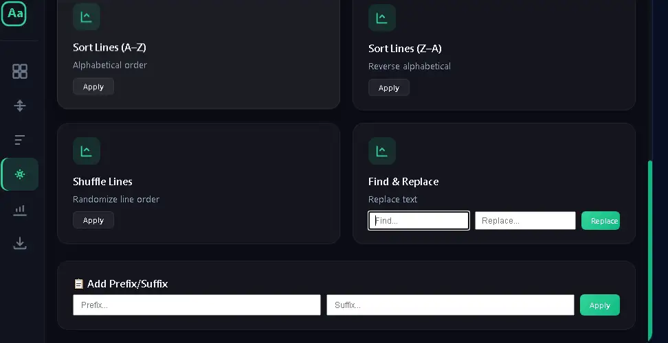 Text Case Converter में Find and Replace तथा Prefix Suffix tools