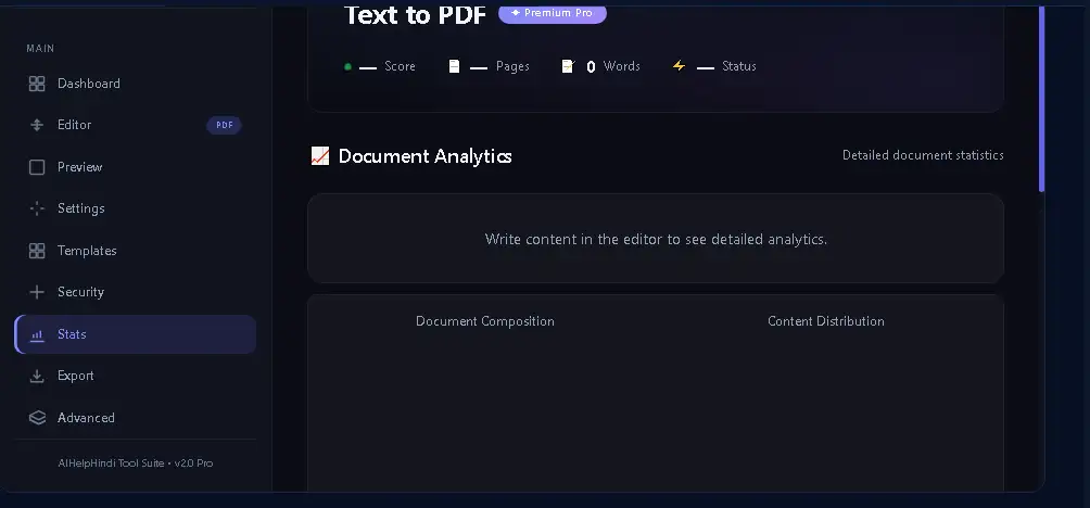 Text to PDF Converter का Document Analytics Dashboard