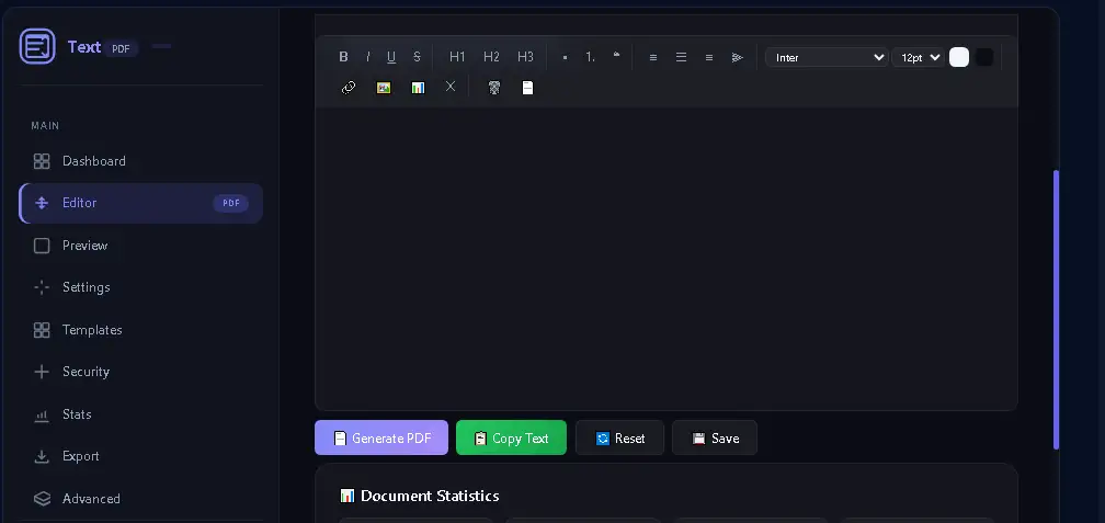 Free Online Text to PDF Converter का Rich Text Editor