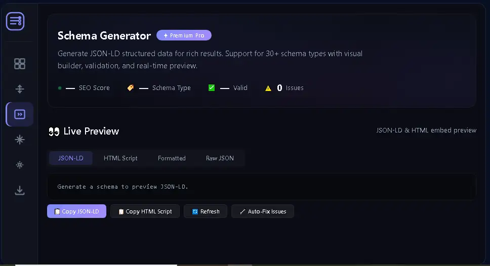 XML Sitemap Generator का Live Preview और structured data preview interface