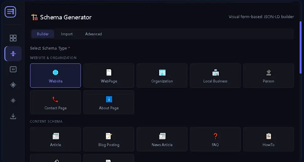 XML Sitemap Generator में Schema Builder और sitemap configuration interface