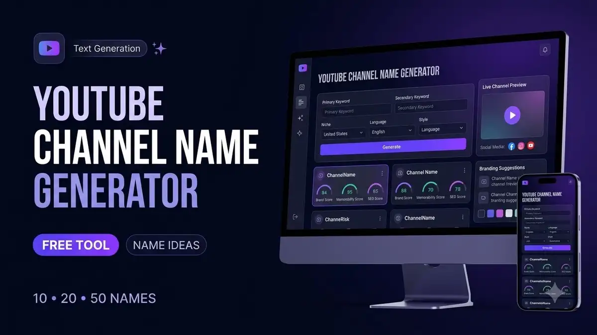 YouTube Channel Name Generator से unique channel name ideas generate करने का free tool