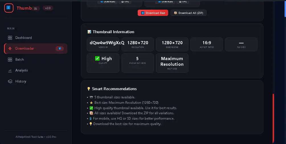 YouTube Thumbnail Quality और Resolution Analysis Dashboard