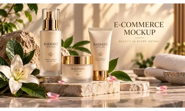 Premium e-commerce product mockup with luxury skincare presentation