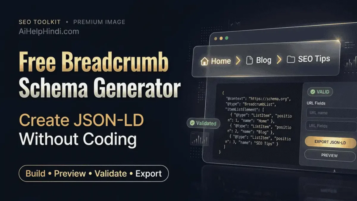 Free Breadcrumb Schema Generator से BreadcrumbList JSON-LD बनाने और validate करने का चित्र