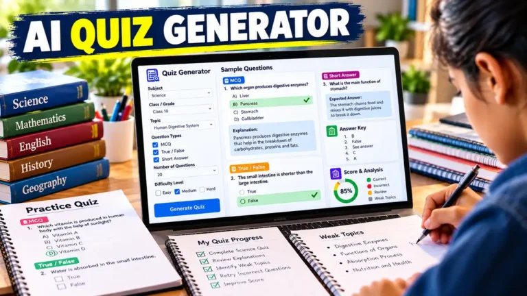 AI Quiz Generator Prompt for practice tests, answer keys, explanations and score analysis