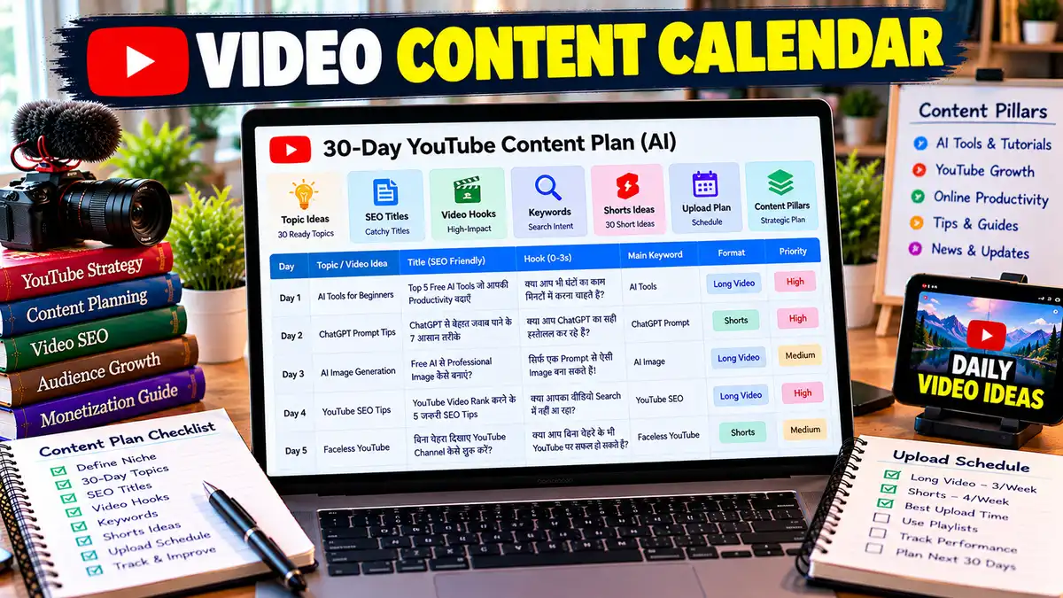 Video Content Calendar Prompt: AI से 30 दिन का YouTube Content Calendar बनाएं